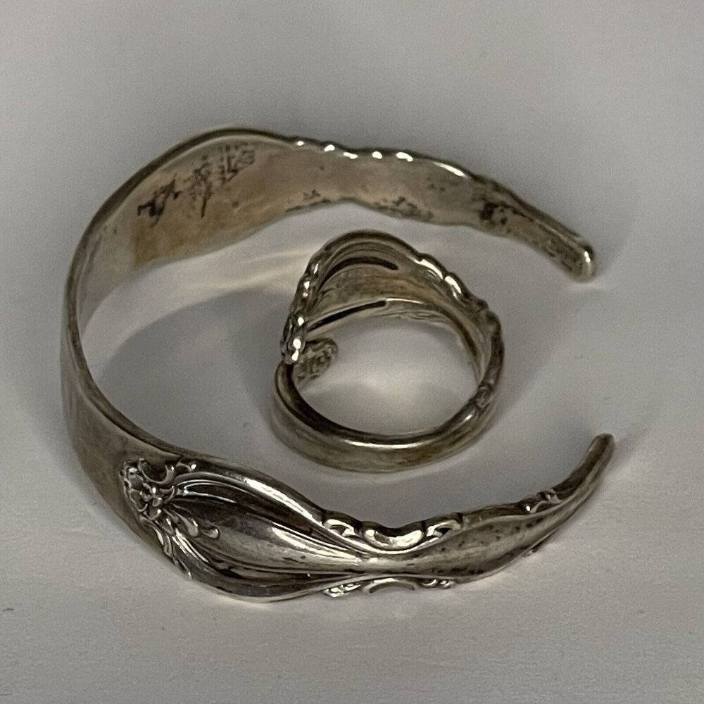 Vtg 2pc International Sterling Silver Set Bracelet and Ring sz 6 Engraveable